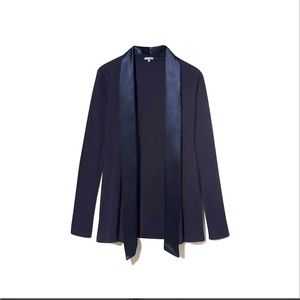 NWT PJ Harlow Rib Knit Cardigan With Satin Trim, Size Small in Midnight Navy